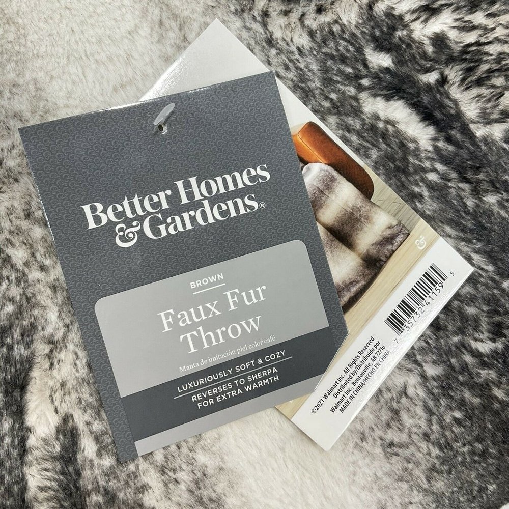 Better Homes & Gardens Blanket Faux Fur & Sherpa Throw 60" Brown Wolf Animal Nwt - Picture 3 of 7